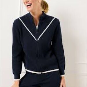 Talbots T by Talbots Coolmax Full Zip Sweater Jacket Chevon size MP